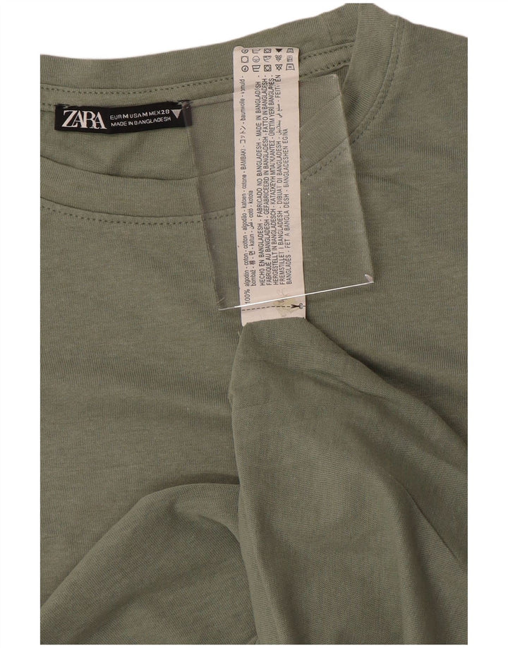 ZARA Womens T-Shirt Top UK 14 Medium Green Cotton