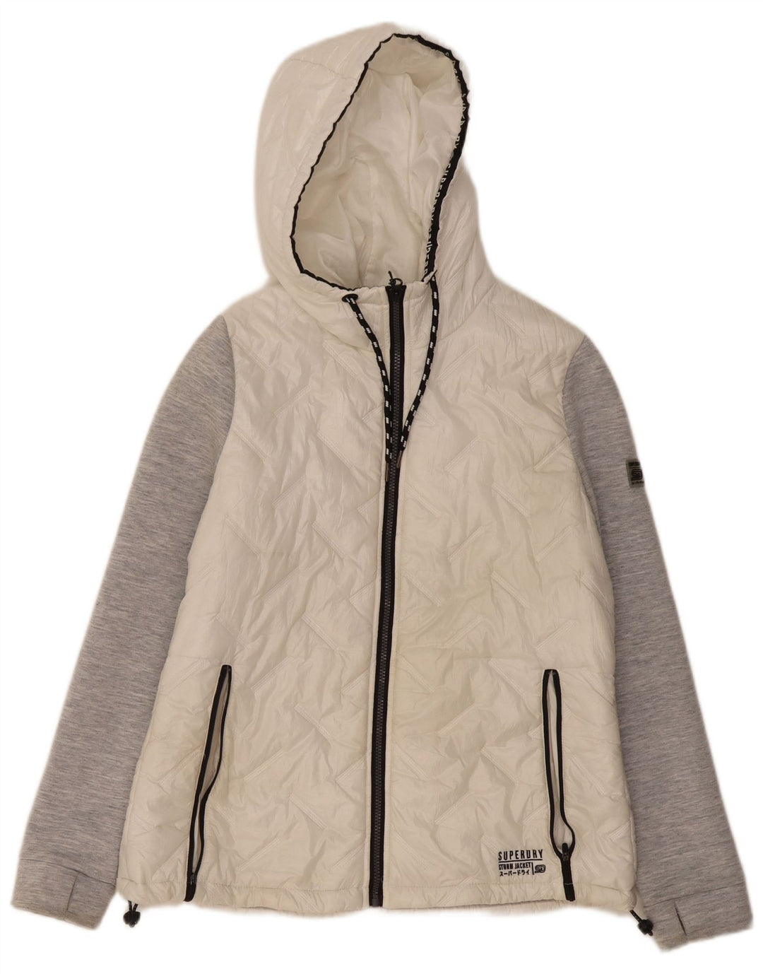 Женская стеганая куртка Superdry с капюшоном UK 14, большая белая с цветными блоками