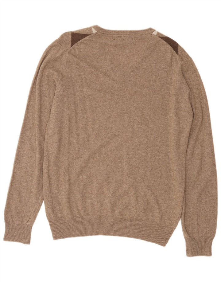 CONSENSO Мужской джемпер с v-образным вырезом, свитер среднего коричневого цвета с узором аргайл/ромб из шерсти