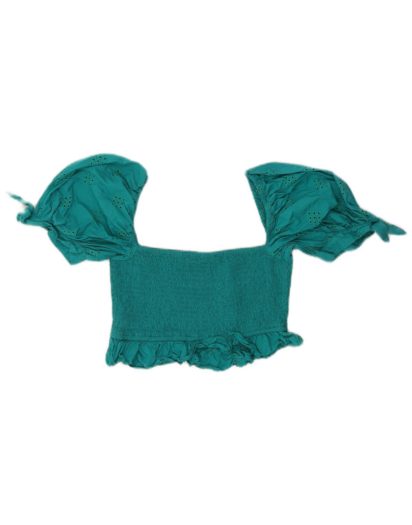 Женский укороченный топ с открытыми плечами Zara UK 14, хлопковый богемный цвет среднего зеленого цвета