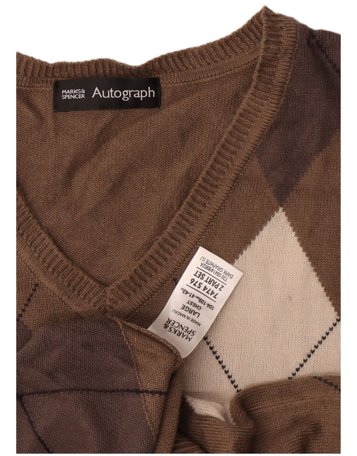 Мужская майка с автографом Marks & Spencer, большая серая с узором аргайл/бриллиант