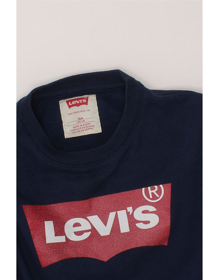 LEVI'S Boys Graphic Sweatshirt Jumper 9-10 Years Navy Blue Cotton Vintage Levi's and Second-Hand Levi's from Messina Hembry 