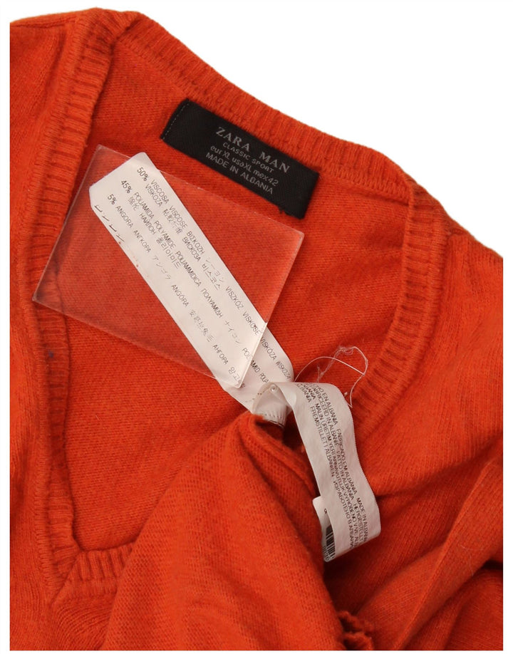 Мужской джемпер с v-образным вырезом Zara XL оранжевый вискозный