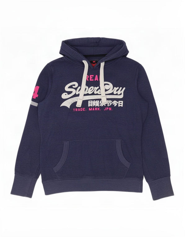 Женский джемпер с капюшоном Superdry UK 16, темно-синий, хлопок, большой размер