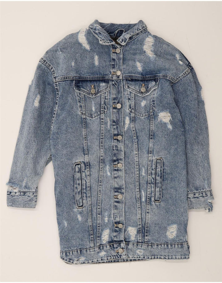 Женское джинсовое пальто оверсайз из шерпы Zara UK 10, маленькое синее
