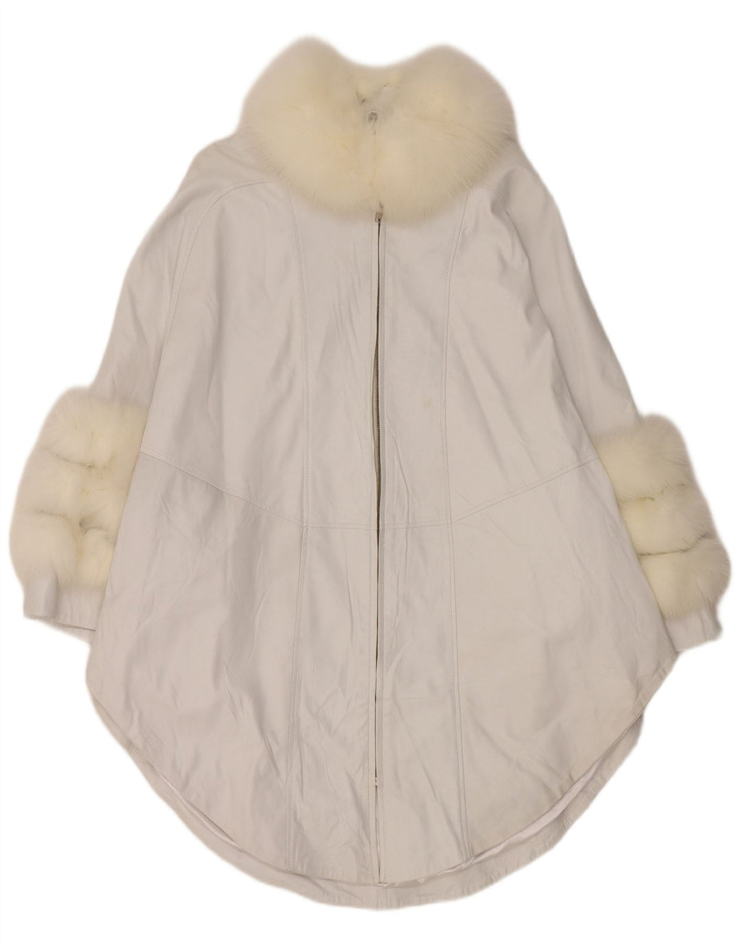 Винтажное женское кожаное пальто-пончо UK 18 XL, белое