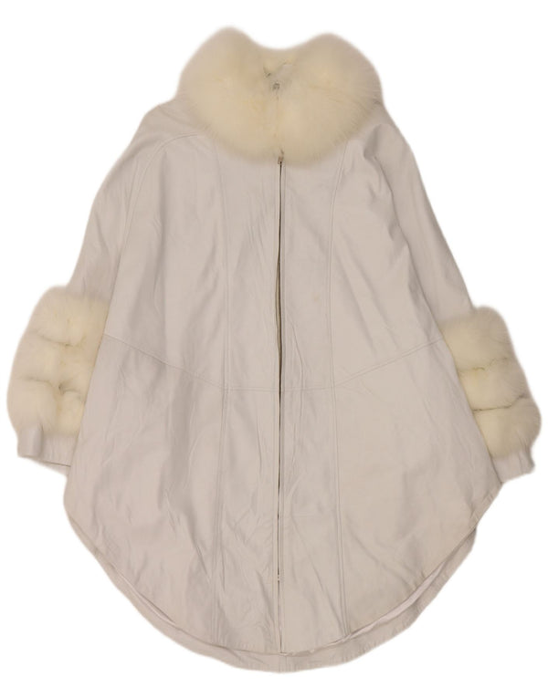Винтажное женское кожаное пальто-пончо UK 18 XL, белое