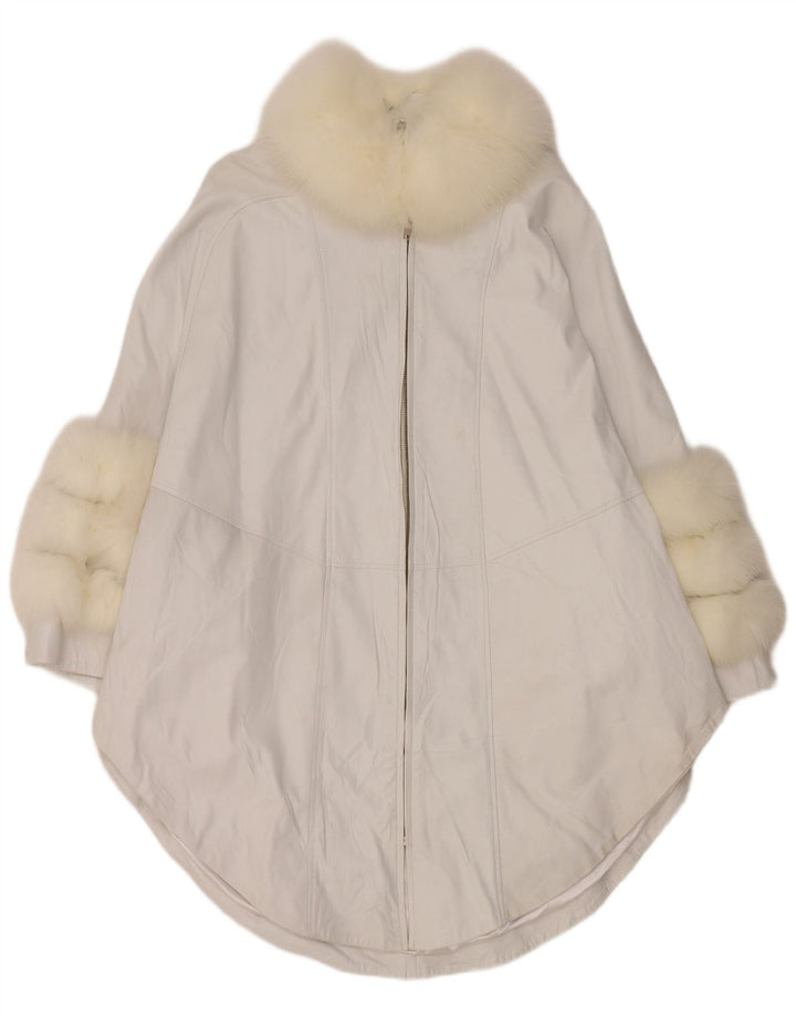Винтажное женское кожаное пальто-пончо UK 18 XL, белое