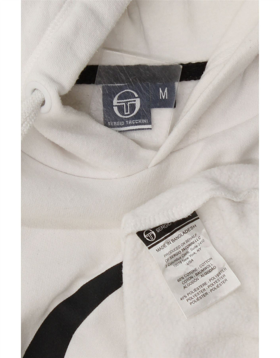 Мужской джемпер с капюшоном с рисунком Sergio Tacchini, средний белый хлопок, белый