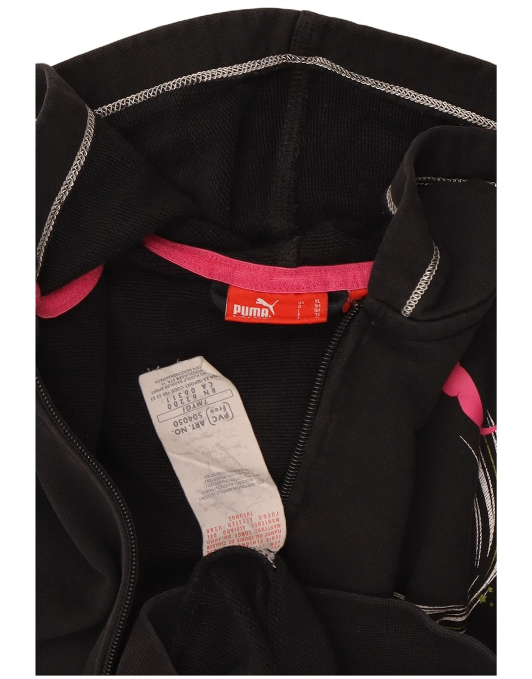 Свитер с капюшоном и молнией с графическим рисунком PUMA для девочек 13–14 лет, черный хлопок
