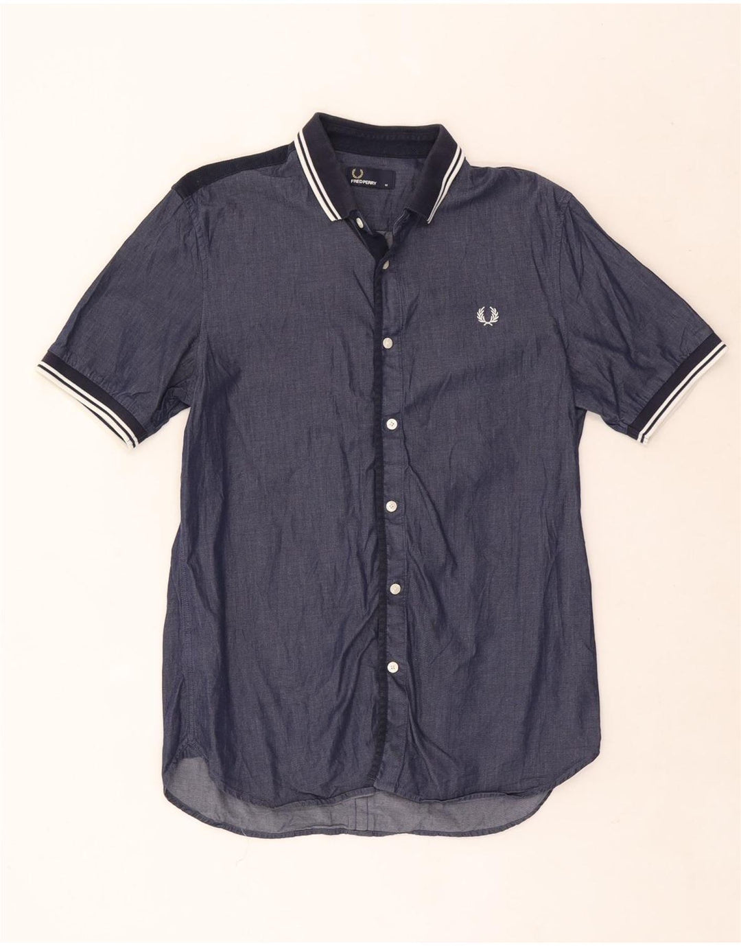 Мужская рубашка с коротким рукавом Fred Perry, средний темно-синий полосатый хлопок