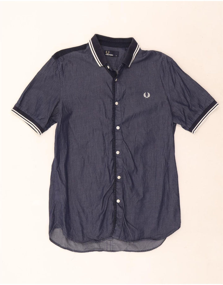 Мужская рубашка с коротким рукавом Fred Perry, средний темно-синий полосатый хлопок