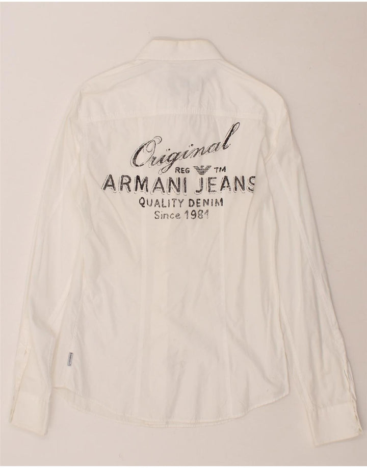 ARMANI JEANS Mens Graphic Shirt Medium White Vintage Armani Jeans and Second-Hand Armani Jeans from Messina Hembry 
