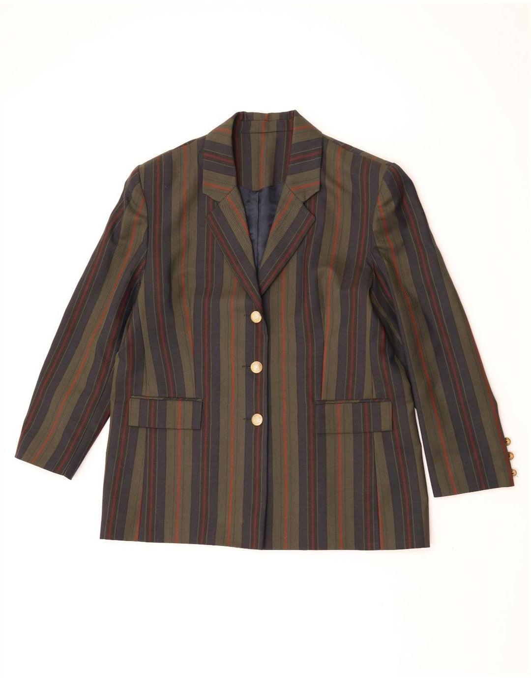 Винтажный женский пиджак на 3 пуговицах, Великобритания, 18 XL, шерстяной в полоску цвета хаки