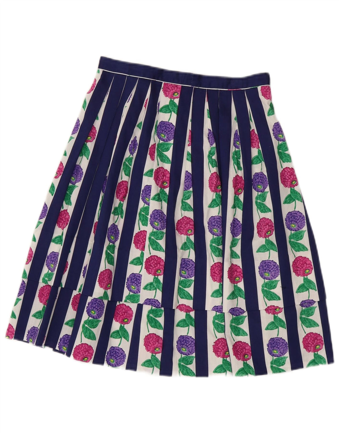 ВИНТАЖНАЯ женская плиссированная юбка W24 XS синяя с цветочным принтом