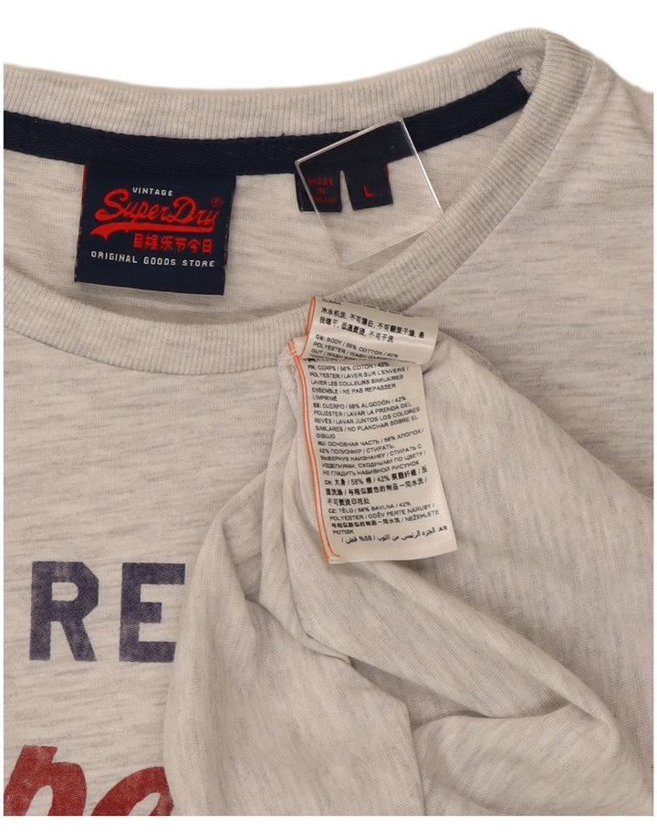 Мужской топ с рисунком Superdry, большой серый хлопок с длинными рукавами и крапинками