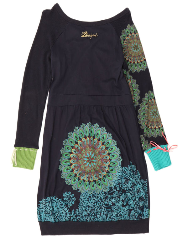 Женское платье Desigual с длинным рукавом UK 14, большое темно-синее с узором пейсли