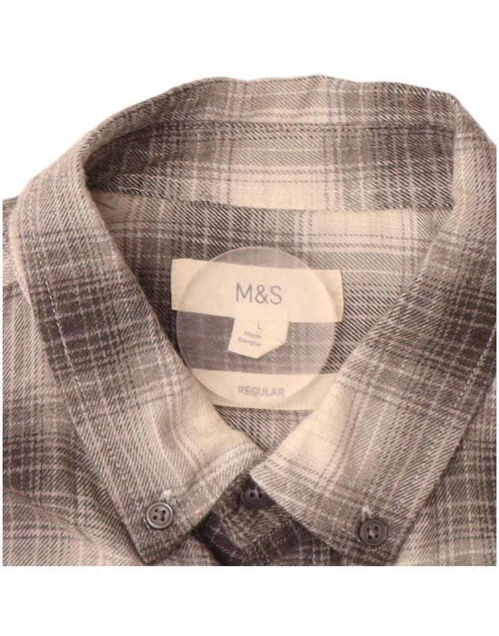 Мужская фланелевая рубашка стандартного кроя MARKS & SPENCER, большая серая клетка, хлопок