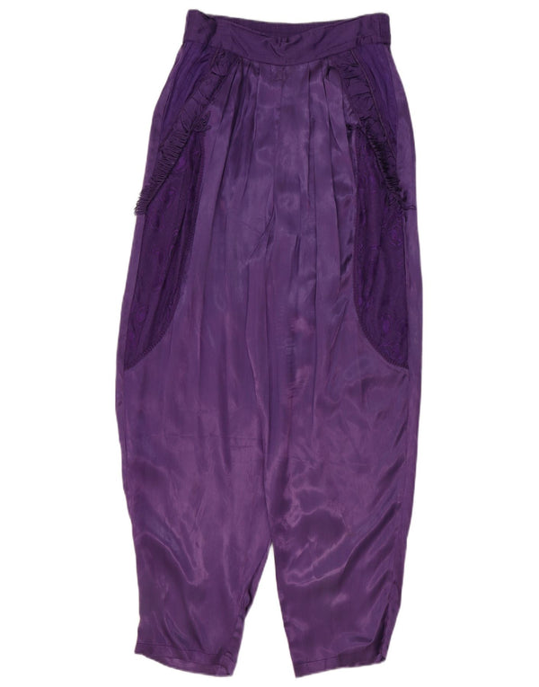 Винтажные женские брюки-шаровары с завязками, EU 40, средние W29 L29, фиолетовые с цветочным принтом
