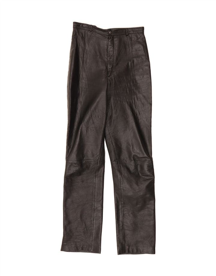 VINTAGE Womens Straight Leather Trousers W26 L29 Black Vintage Vintage and Second-Hand Vintage from Messina Hembry 