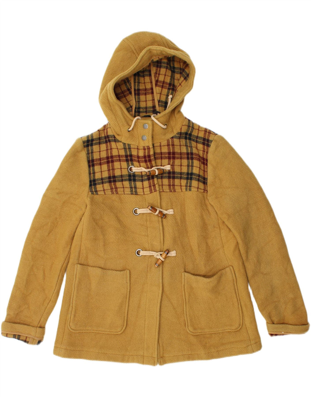 Женская дафлкот с капюшоном Topshop UK 10, маленькая шерстяная желтая клетка