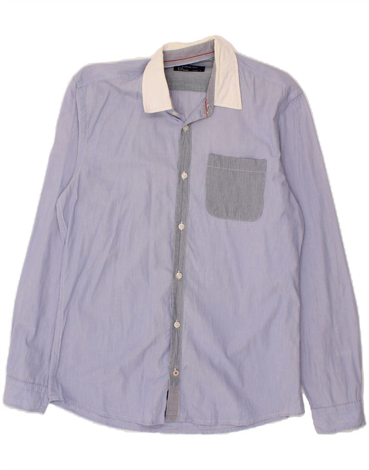 JULES Mens Fitted Shirt Large Blue Cotton Vintage Jules and Second-Hand Jules from Messina Hembry 