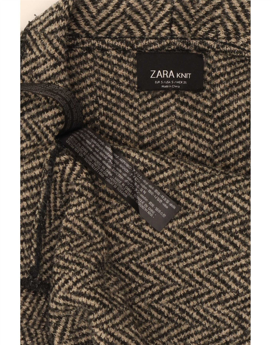 Женский асимметричный открытый кардиган Zara UK 10, маленький серый с узором «в елочку»