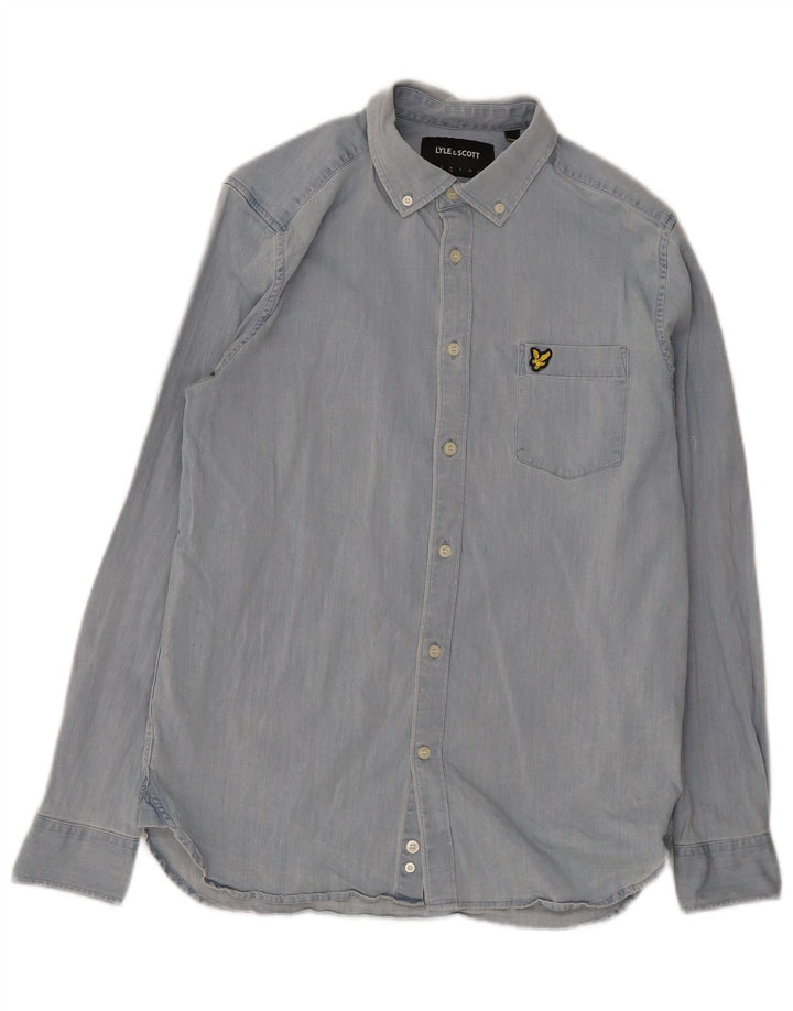 Мужская рубашка Lyle & Scott из хлопка среднего синего цвета