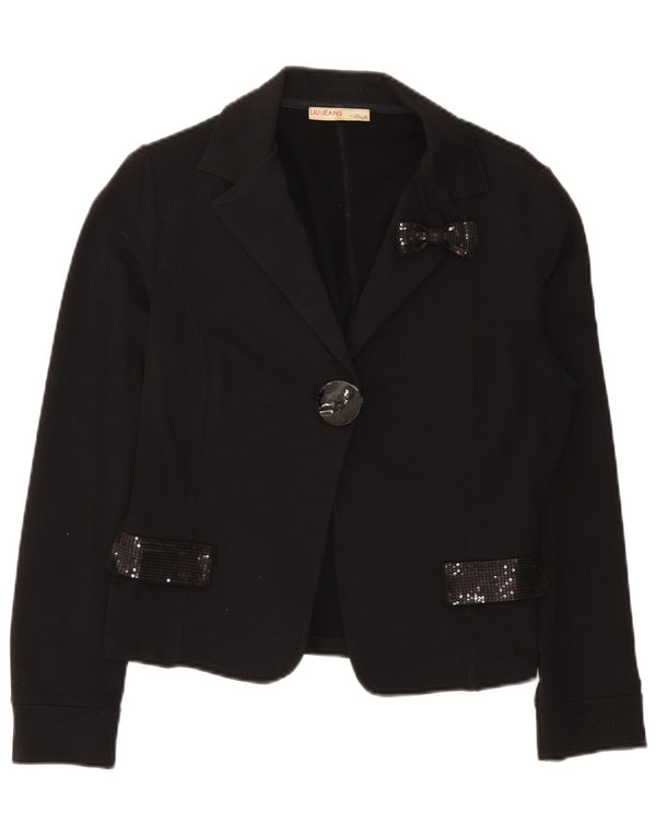 Liu Jo Womens 1 Button Blazer Jacket UK 18 XL Black Cotton