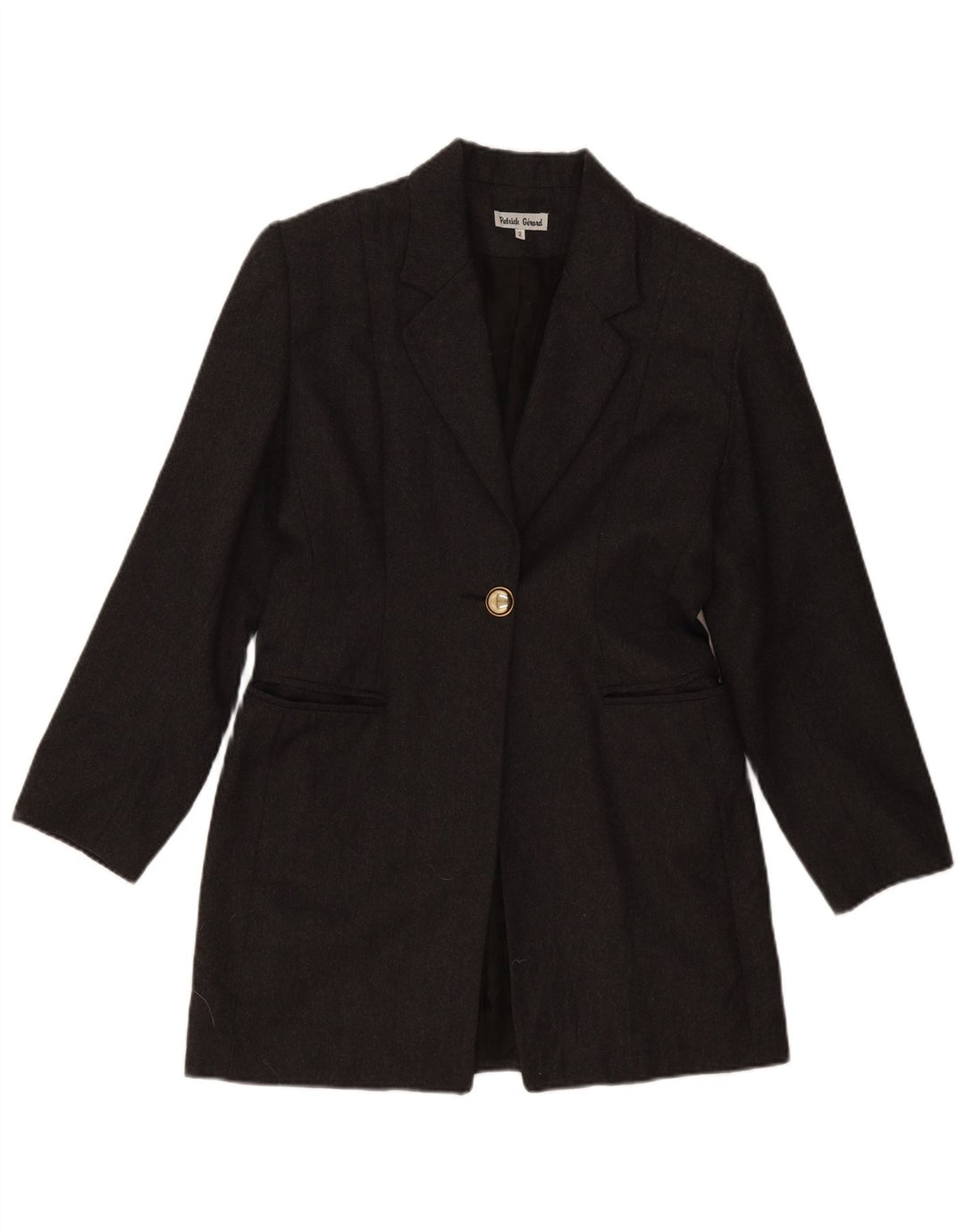 Винтажный женский удлиненный пиджак на 1 пуговице (США 2 XS), серая шерсть