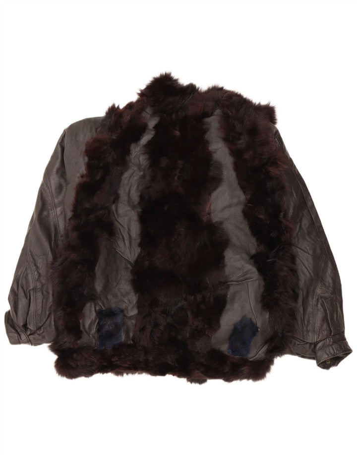 Винтажная женская меховая кожаная куртка UK 14, средний черный
