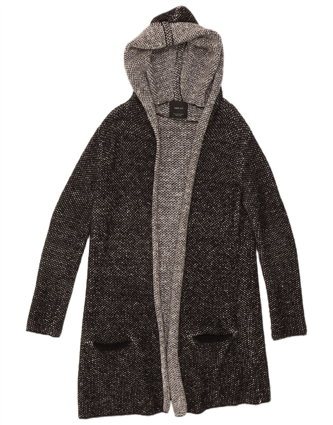 Женский длинный открытый кардиган с капюшоном Zara UK 14, средний черный