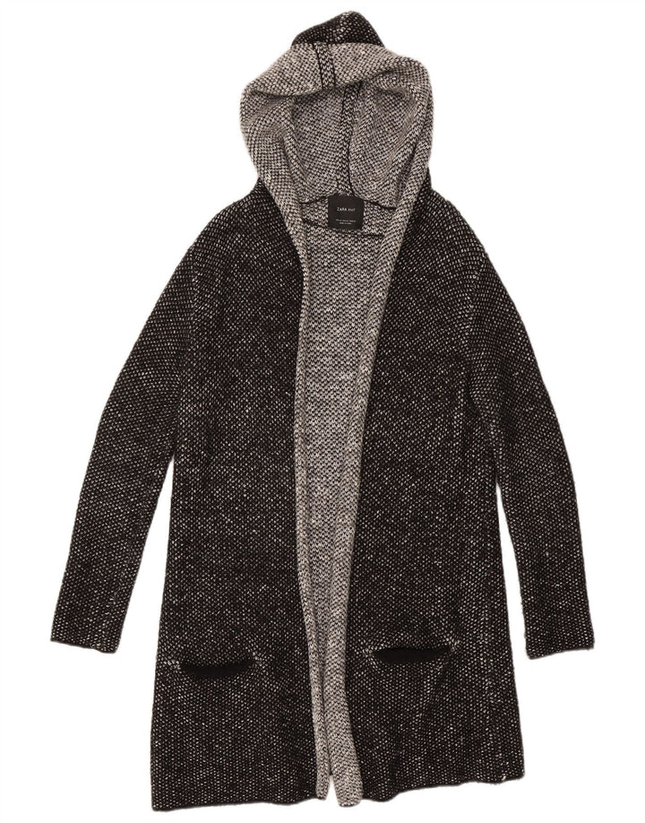 Женский длинный открытый кардиган с капюшоном Zara UK 14, средний черный