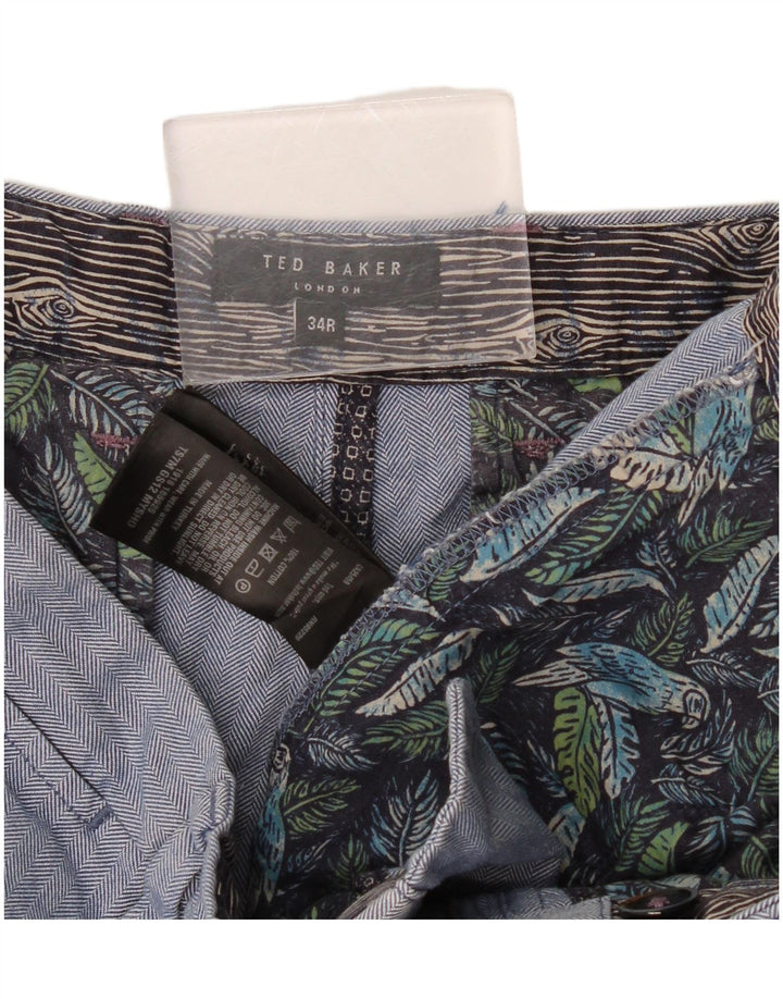 Мужские шорты чинос Ted Baker W34, большие синие, хлопок с узором «в елочку»