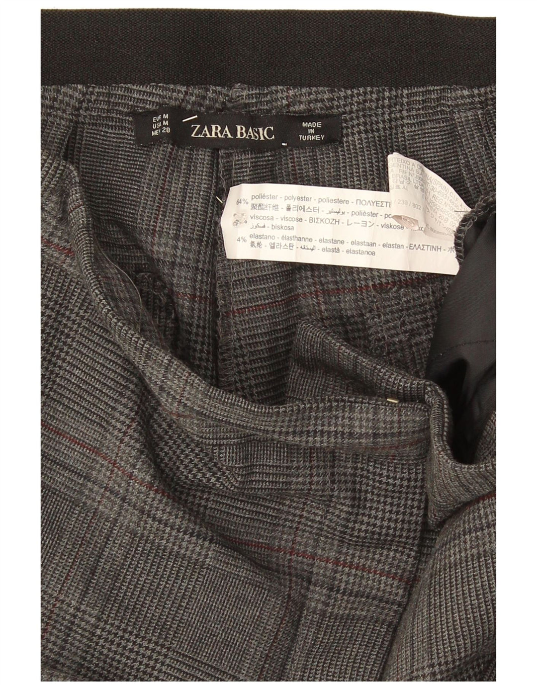 Женские узкие брюки чинос Zara Medium W32 L26, серые, полиэстер в клетку