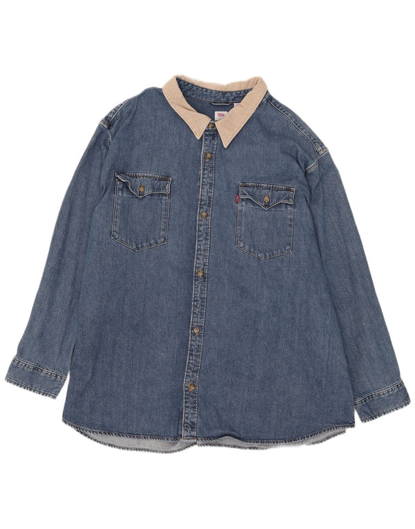 Мужская джинсовая рубашка свободного кроя Levi's 4XL, синяя, хлопок с цветными блоками