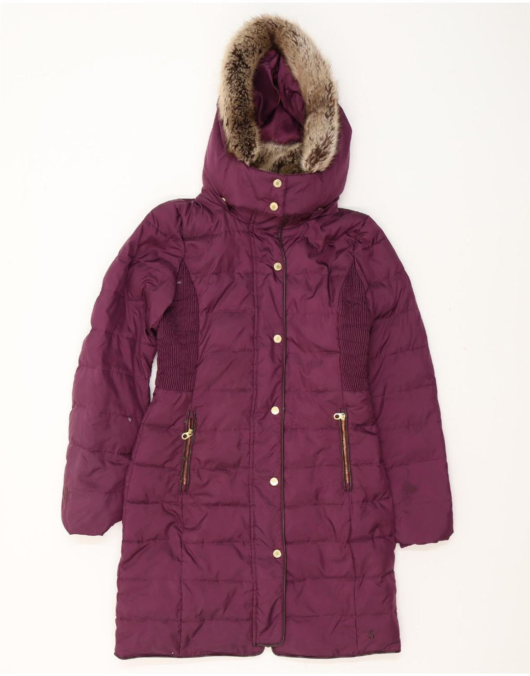 JOULES Женское длинное стеганое пальто с капюшоном UK 8, маленький фиолетовый, полиэстер