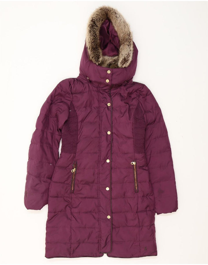 JOULES Женское длинное стеганое пальто с капюшоном UK 8, маленький фиолетовый, полиэстер