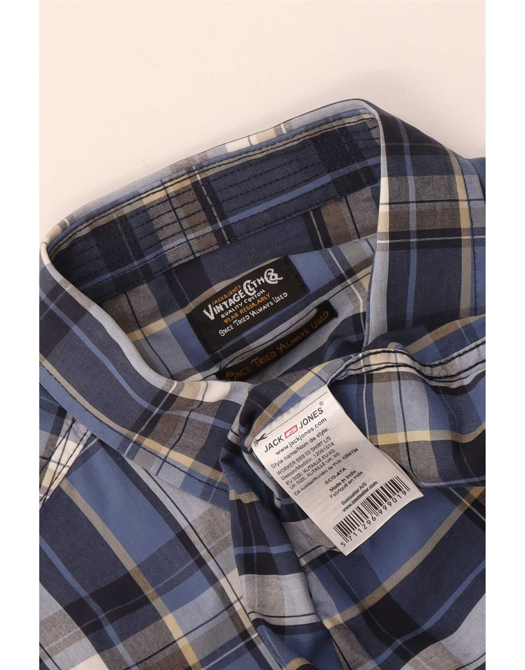 Мужская рубашка Jack & Jones XL, синяя клетка, хлопок