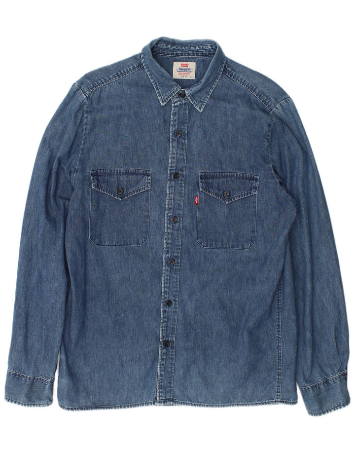 Мужская джинсовая рубашка Levi's, большая синяя хлопковая ткань