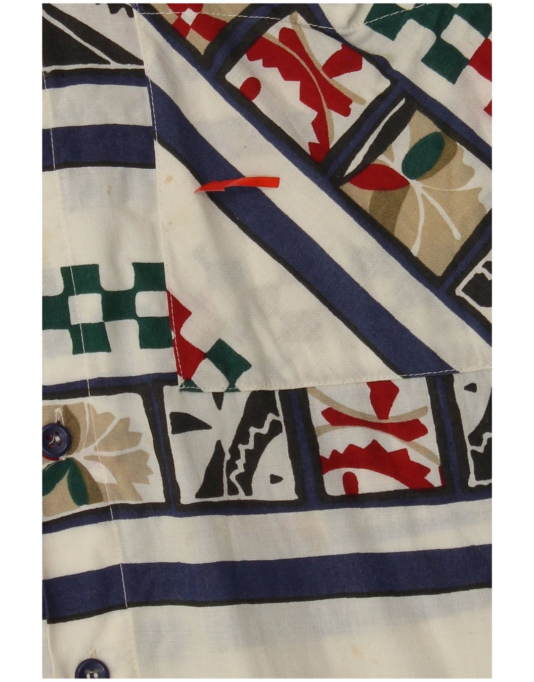 VINTAGE Мужская рубашка с коротким рукавом, маленькая белая с геометрическим узором