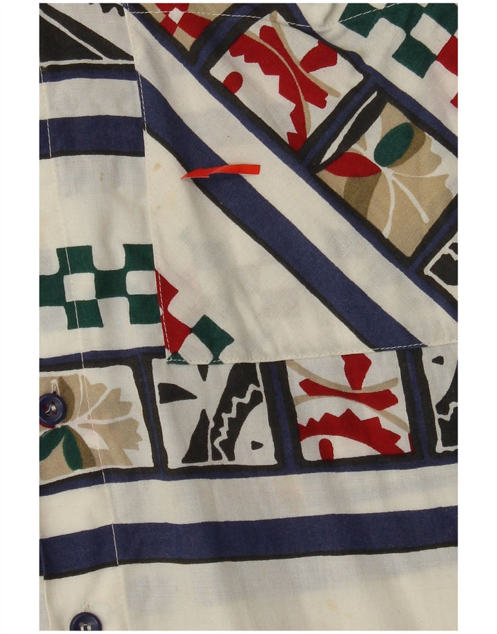 VINTAGE Мужская рубашка с коротким рукавом, маленькая белая с геометрическим узором