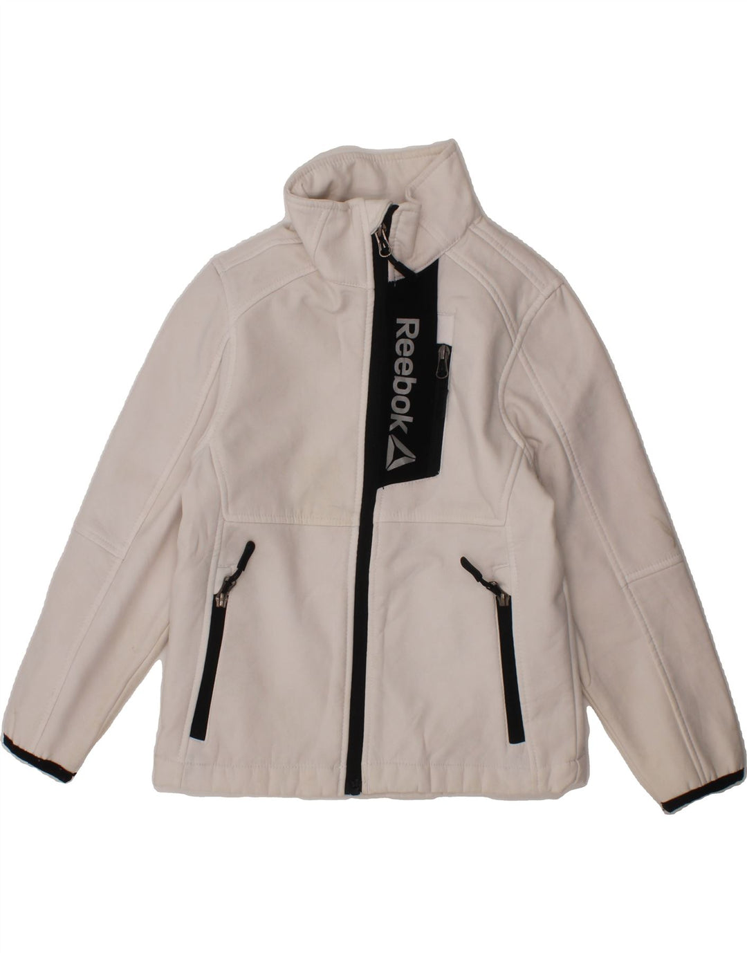 REEBOK Boys Graphic Tracksuit Top Jacket 5-6 Years Off White Polyester Vintage Reebok and Second-Hand Reebok from Messina Hembry 