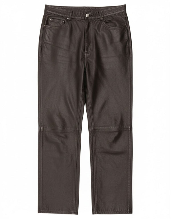 Винтажные женские прямые кожаные брюки IT 46, большие W34 L30, черные кожаные