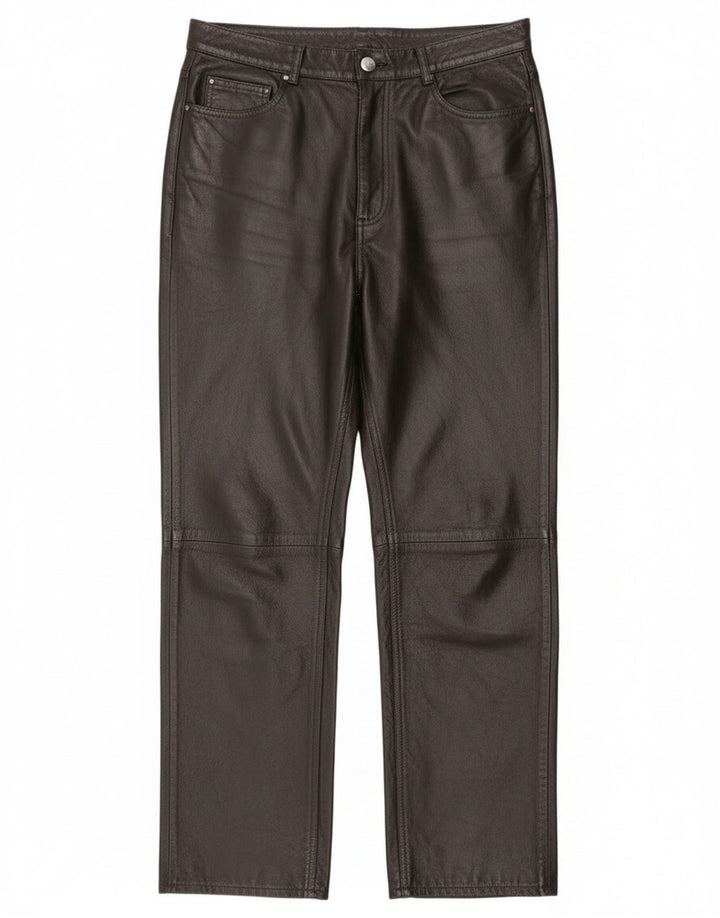 Винтажные женские прямые кожаные брюки IT 46, большие W34 L30, черные кожаные