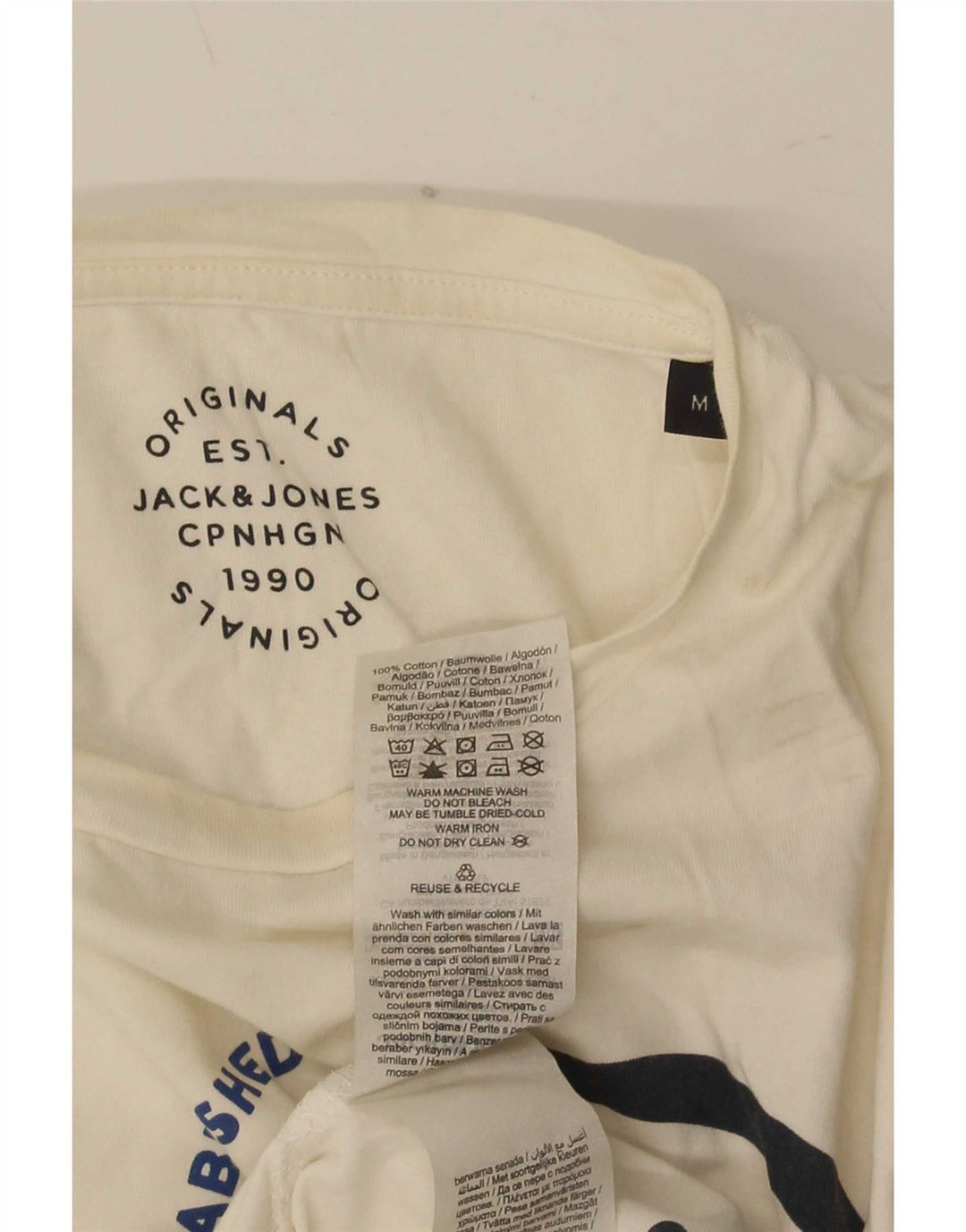 Мужская футболка с рисунком Jack & Jones, топ среднего размера, белый хлопок, хлопок
