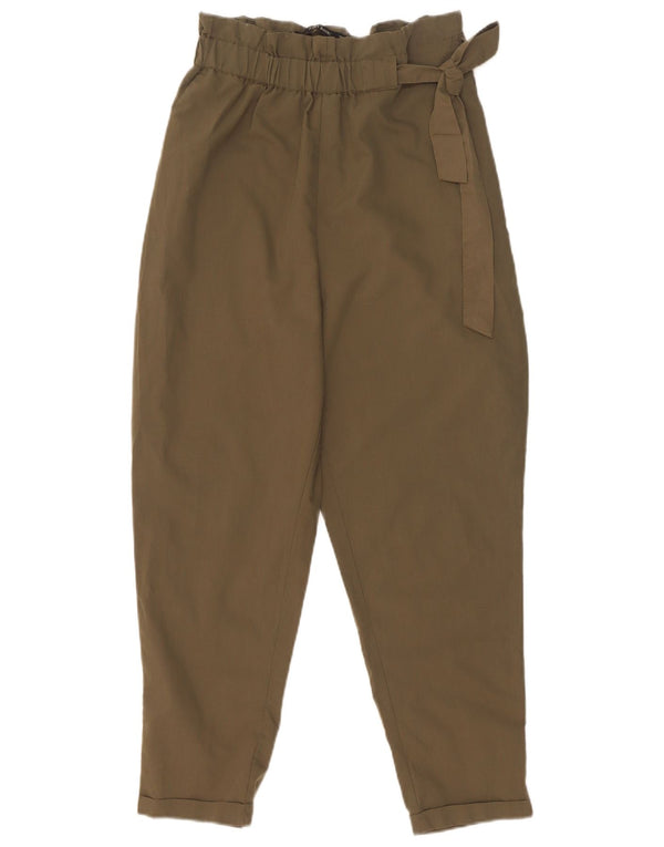 Zara Womens High Waist Tapered Chino Trousers XS W24 L26 Khaki Polyester
