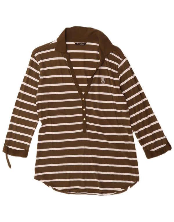Женская рубашка поло Massimo Dutti с рукавом 3/4 UK 12, средний хаки в полоску