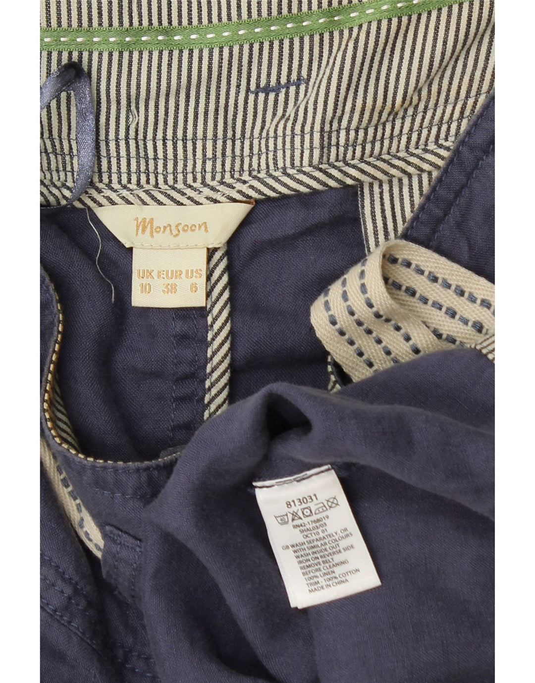 Женская мини-юбка MONSONON UK 10, маленькая W28, темно-синяя, льняная