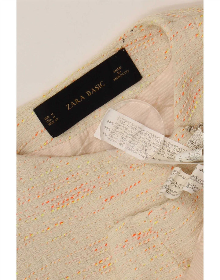 Женский укороченный пиджак Zara UK 12, хлопковый средний бежевый с крапинками